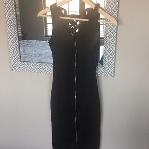 Black, fitted midi dress